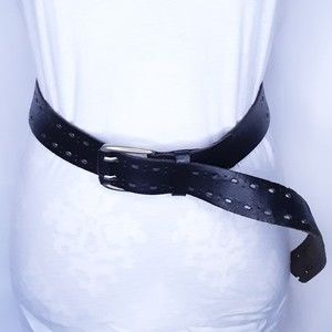 Mens Unbranded Genuine Leather Black Perforated Belt Size XL